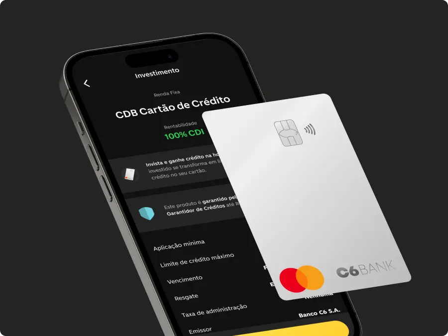 celular com app c6 bank na aba cdb cartao de credito